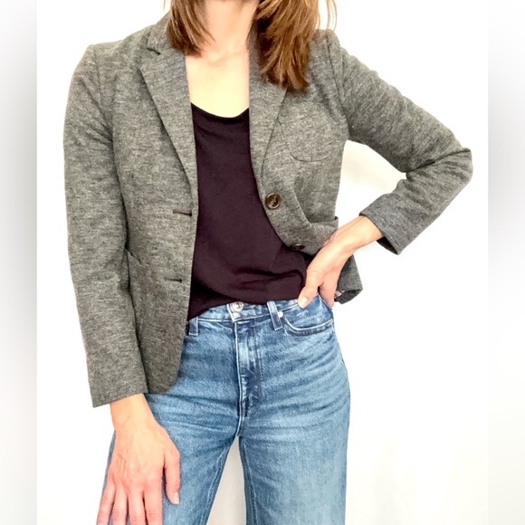 Anthropologie Cartonnier heather gray wool cropped blazer lined jacket size 0 - Picture 1 of 13